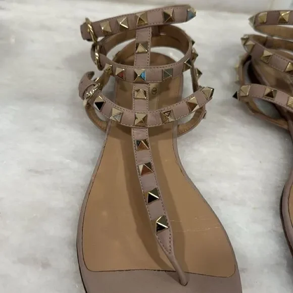 Valentino Poudre rockstud sandals 38 tan blush with gold studs ankle strap - Picture 4 of 12